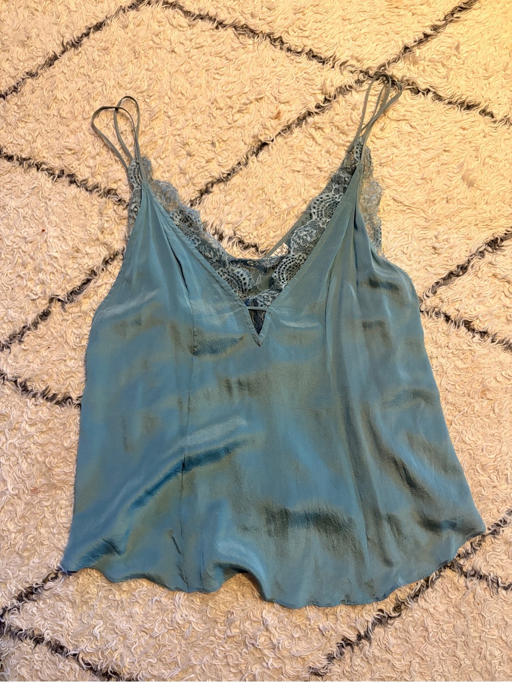 Free People Teal silk Lace-Trim Cami